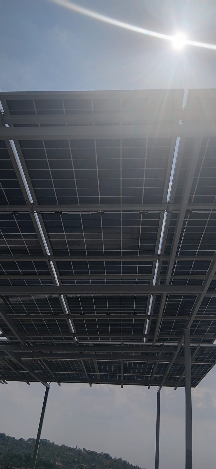Solar canopy structure seen from below